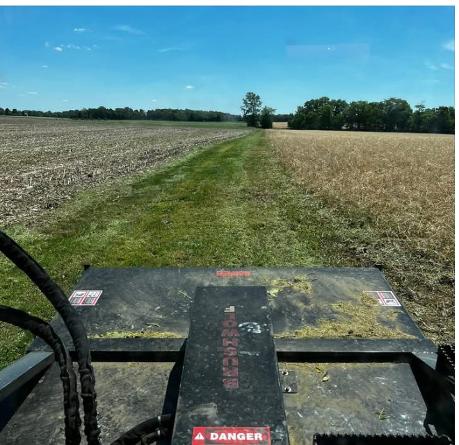 Mowed waterway strip between a crop field and tree line